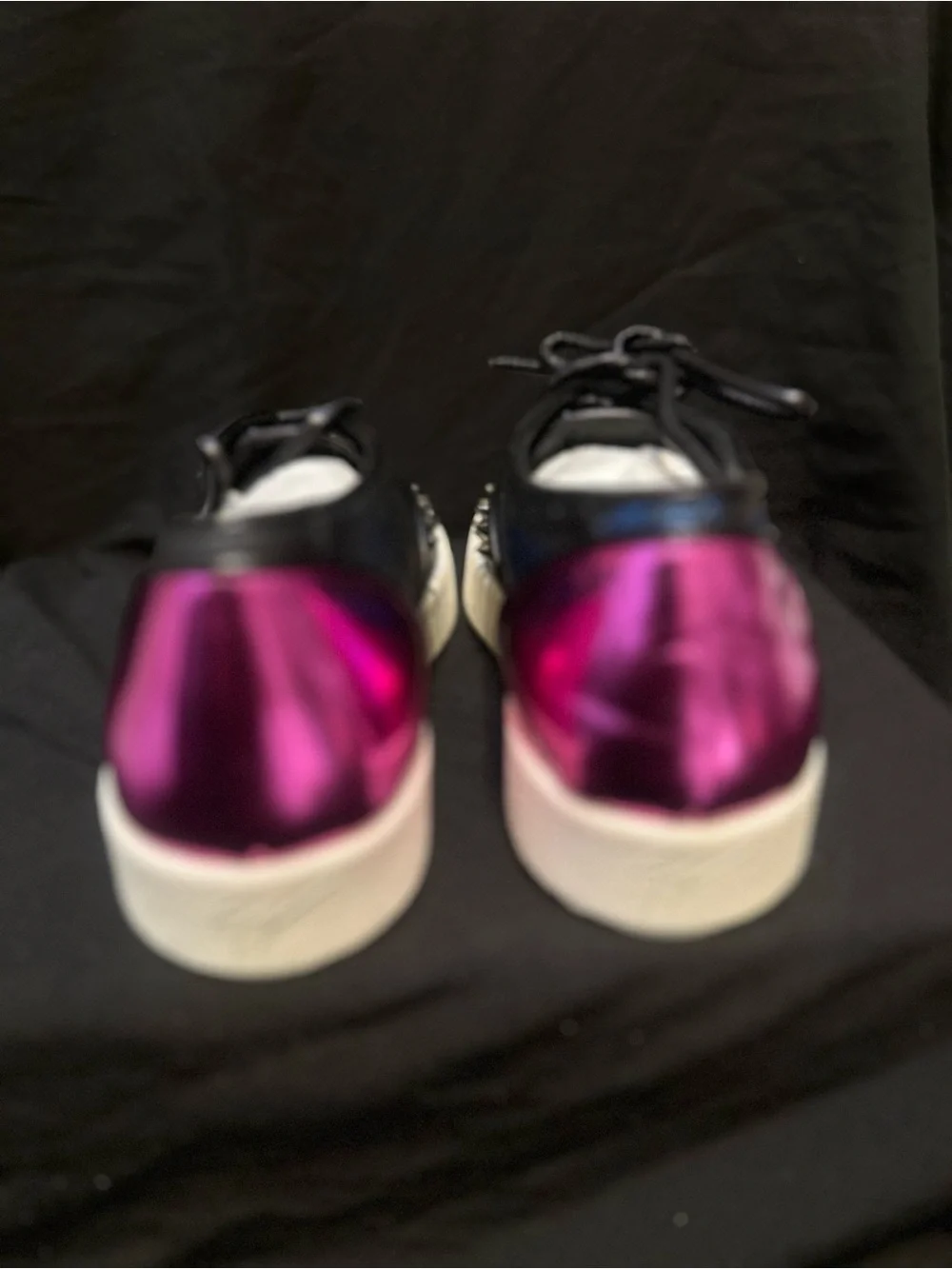 Giuseppe Zanotti Black Leather Sneakers with Blue Glitter and Pink Heel